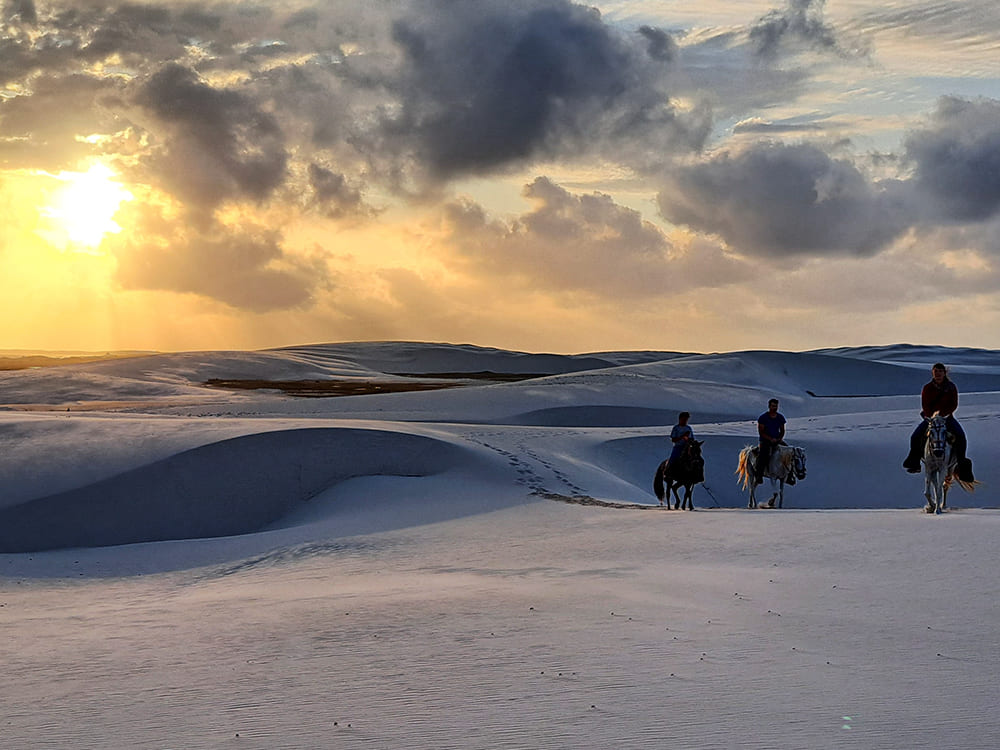Sunrise on horseback in the Lencois Maranhenses desert